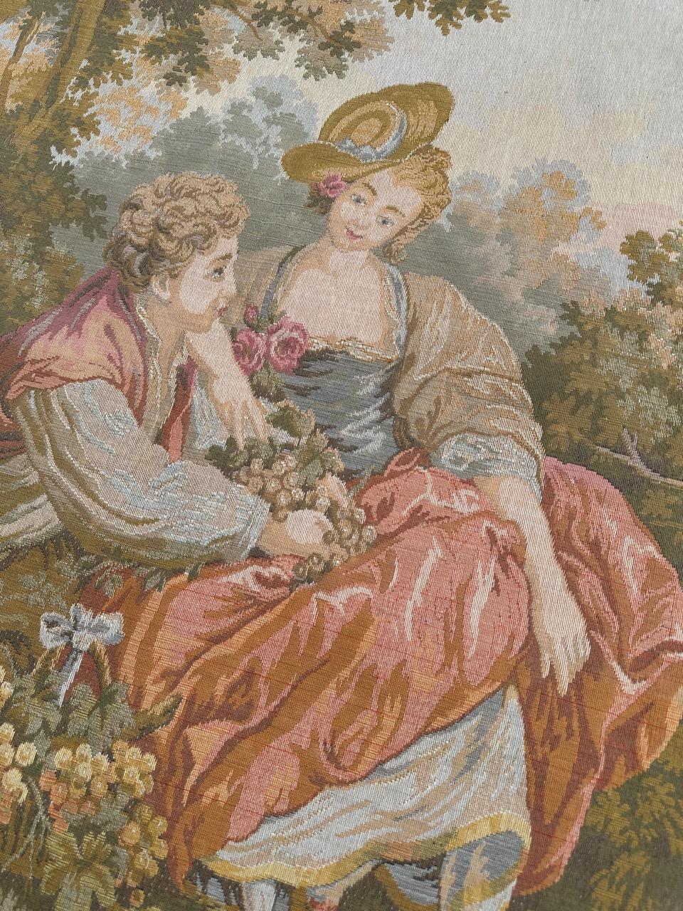 Schöner Jaquar-Wandteppich im Aubusson-Stil mit galanter Szene, Vintage (Wolle) im Angebot