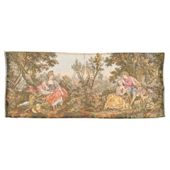 Pretty Vintage Aubusson Style Jaquar Tapestry gallant scene