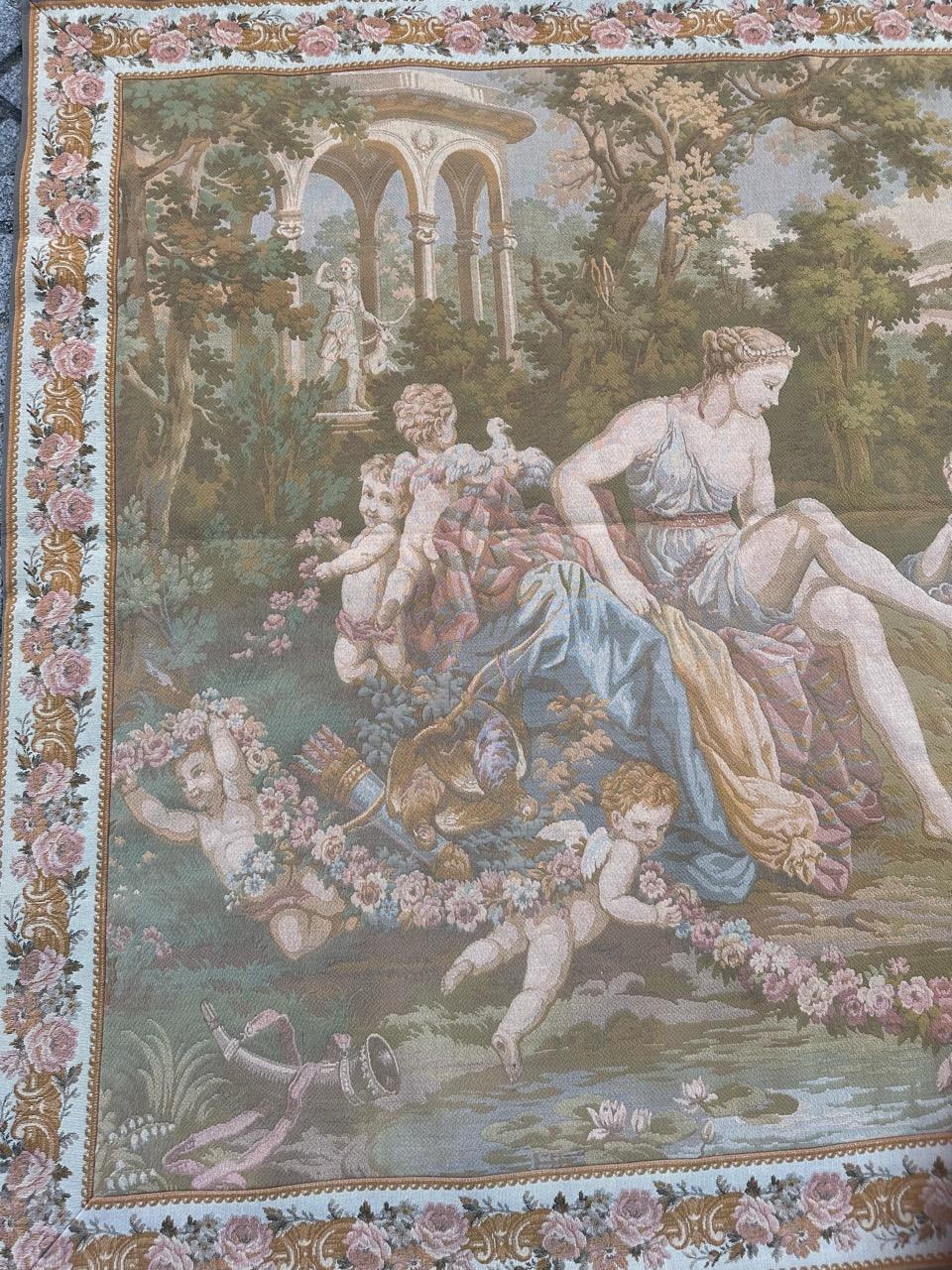 French Bobyrug’s Pretty vintage Aubusson style Jaquar tapestry François Boucher design For Sale