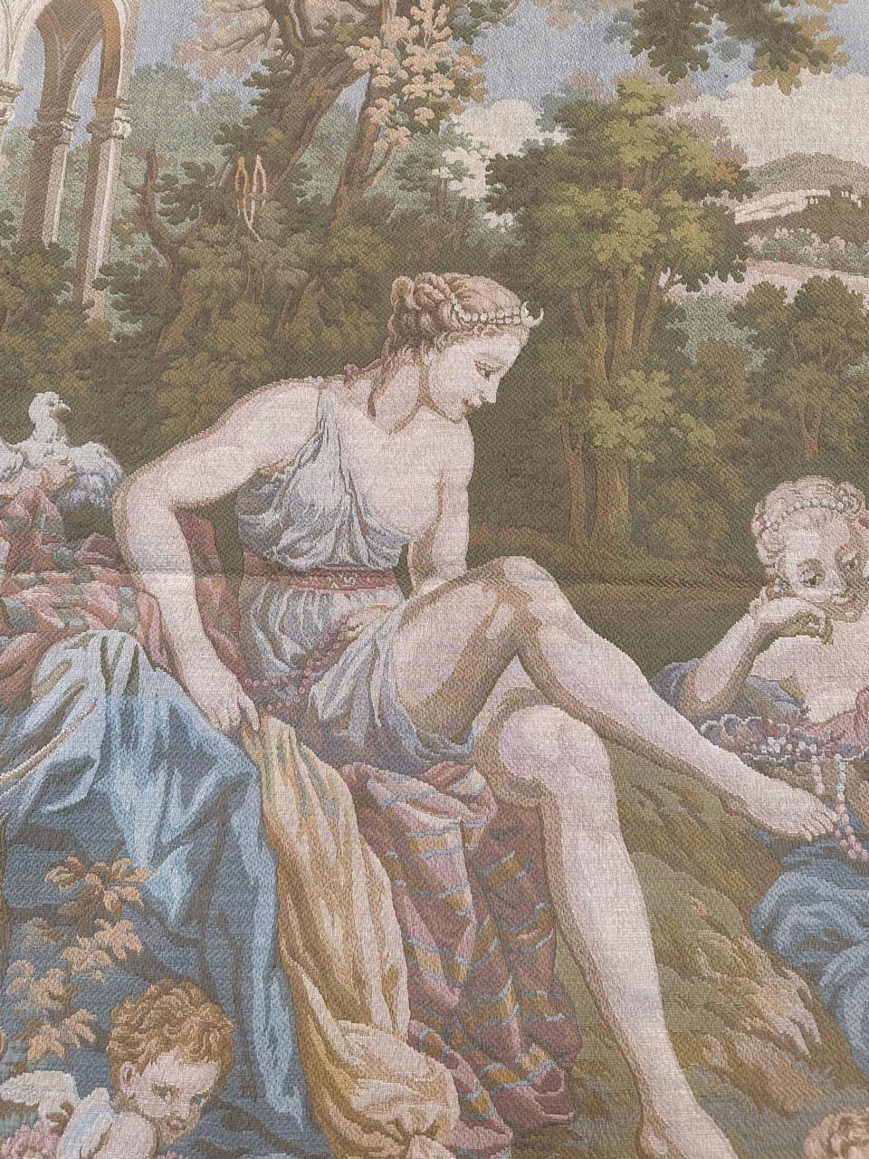 Bobyrug's Pretty vintage Aubusson style Jaquar tapestry François Boucher design (20. Jahrhundert) im Angebot