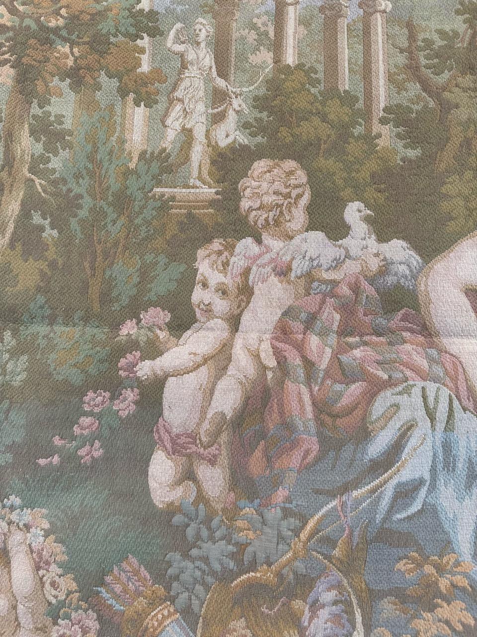 Bobyrug's Pretty vintage Aubusson style Jaquar tapestry François Boucher design (Wolle) im Angebot