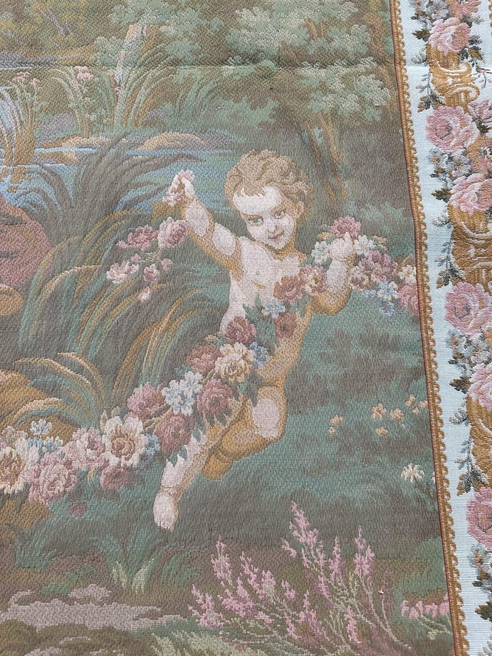 Bobyrug’s Pretty vintage Aubusson style Jaquar tapestry François Boucher design For Sale 2