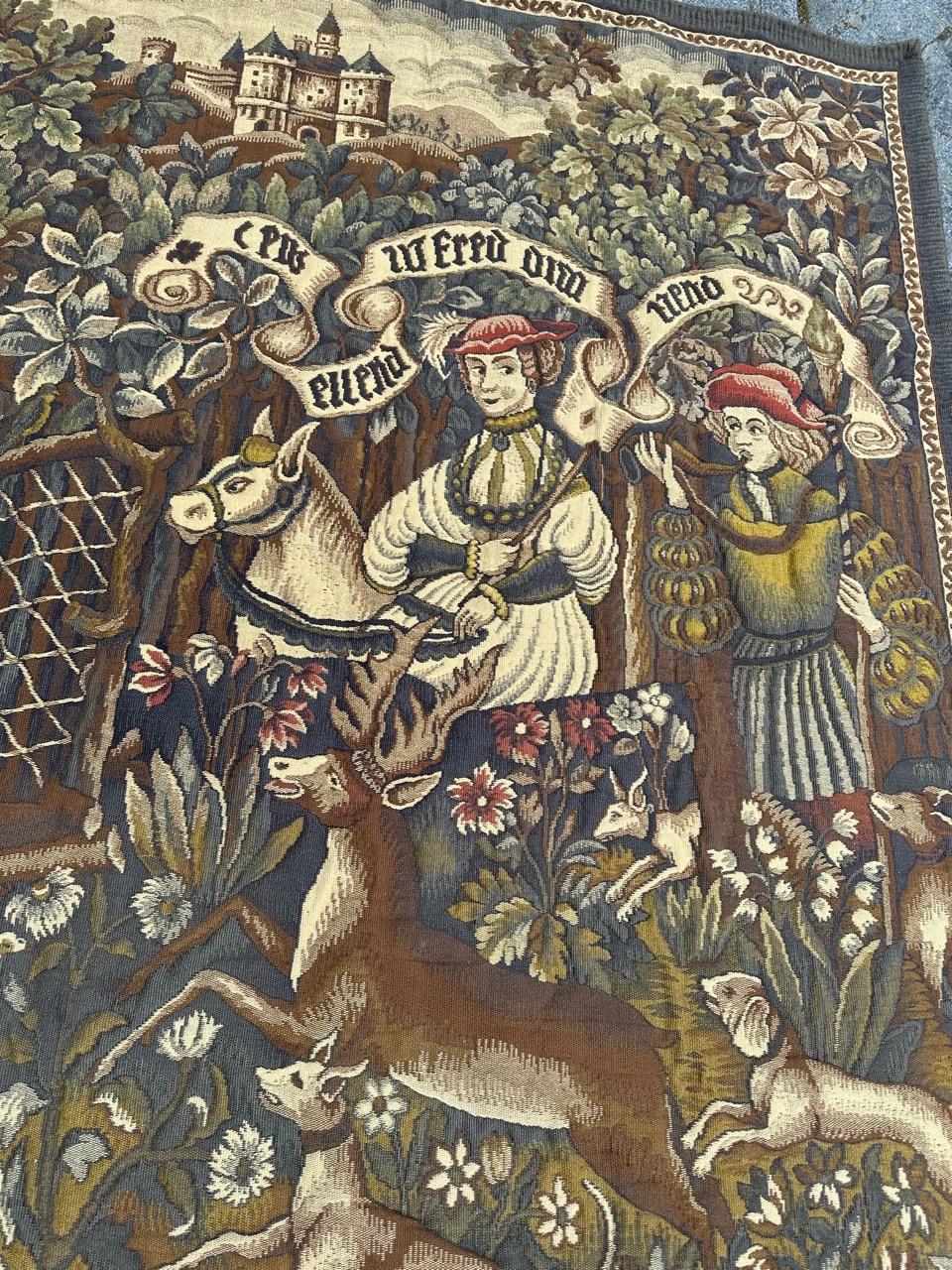 Hübscher Vintage Aubusson Stil médiéval design Jacquard Wandteppich 