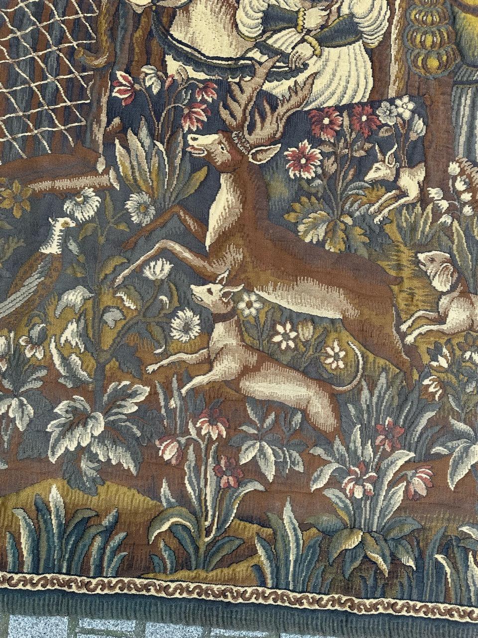 Hübscher Vintage Aubusson Stil médiéval design Jacquard Wandteppich 