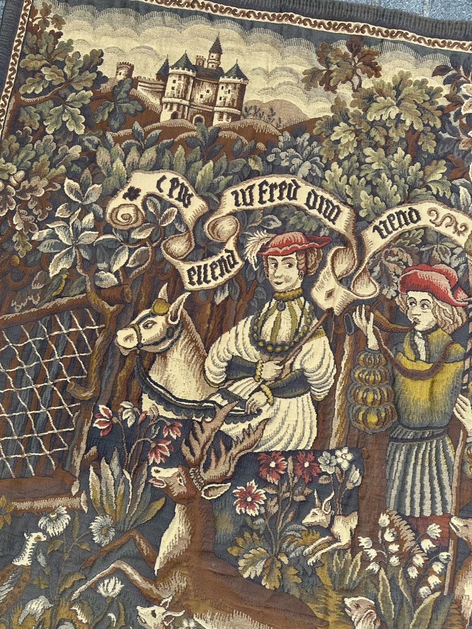 Hübscher Vintage Aubusson Stil médiéval design Jacquard Wandteppich 