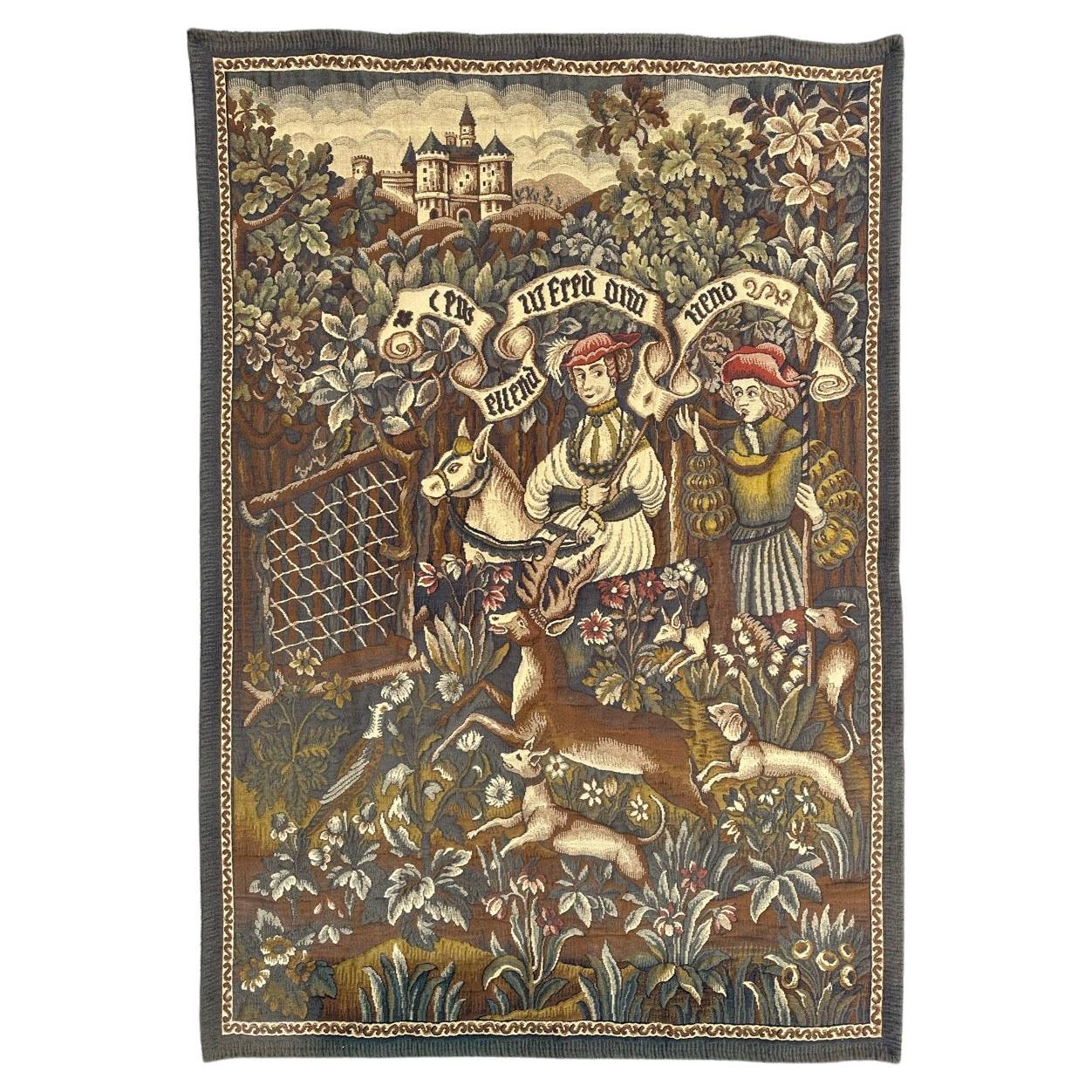 Jolie tapisserie vintage d'Aubusson Style médiéval design Jacquard Tapisserie " deer chase "