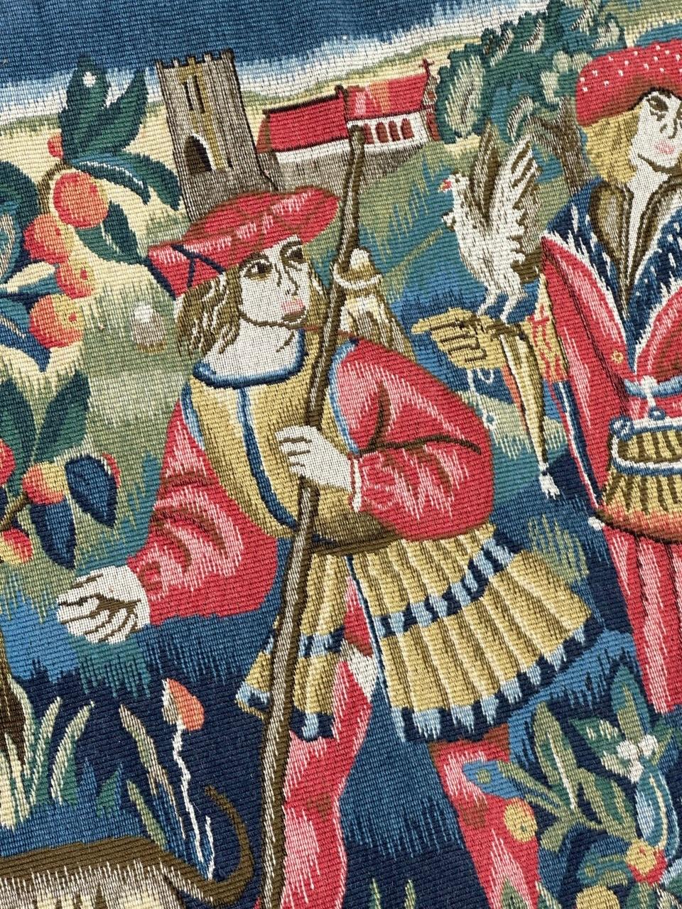 Hübsche Vintage Aubusson Stil médiéval Design Jacquard Wandteppich im Angebot 4
