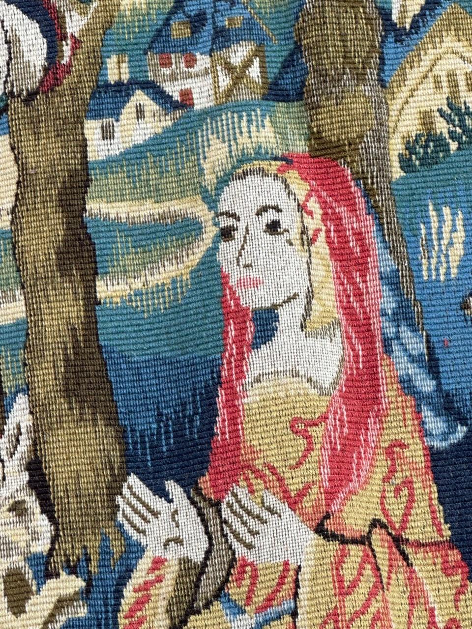 Hübsche Vintage Aubusson Stil médiéval Design Jacquard Wandteppich (Wolle) im Angebot