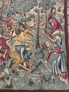 Pretty Vintage Aubusson Style médiéval design Jacquard Tapestry « lumberjacks »