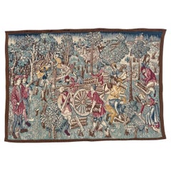 Grazioso arazzo jacquard vintage in stile Aubusson médiéval " boscaioli ".