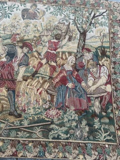Pretty Vintage Aubusson Style médiéval design Jacquard Tapestry « the harvest »