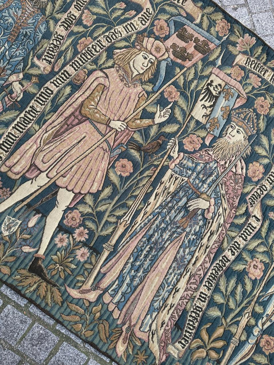Grazioso arazzo jacquard d'epoca in stile museo medievale Aubusson in vendita 4