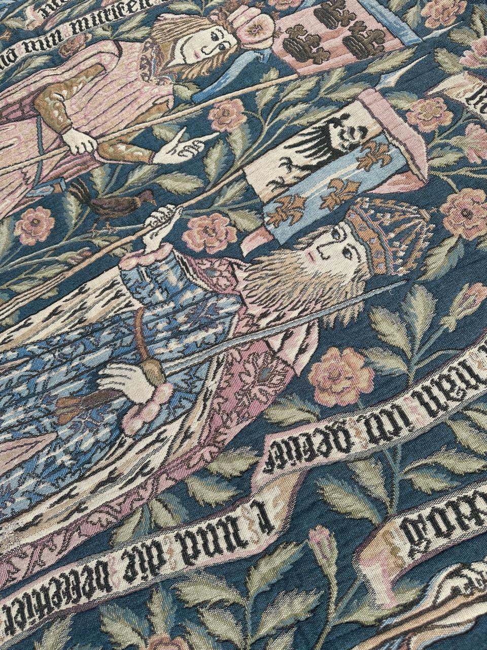 Grazioso arazzo jacquard d'epoca in stile museo medievale Aubusson in vendita 8