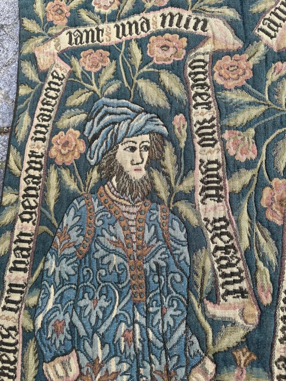 Lana Grazioso arazzo jacquard d'epoca in stile museo medievale Aubusson in vendita
