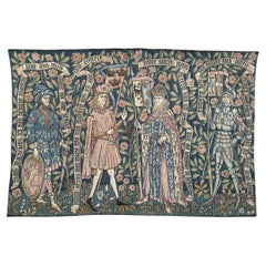 Grazioso arazzo jacquard d'epoca in stile museo medievale Aubusson