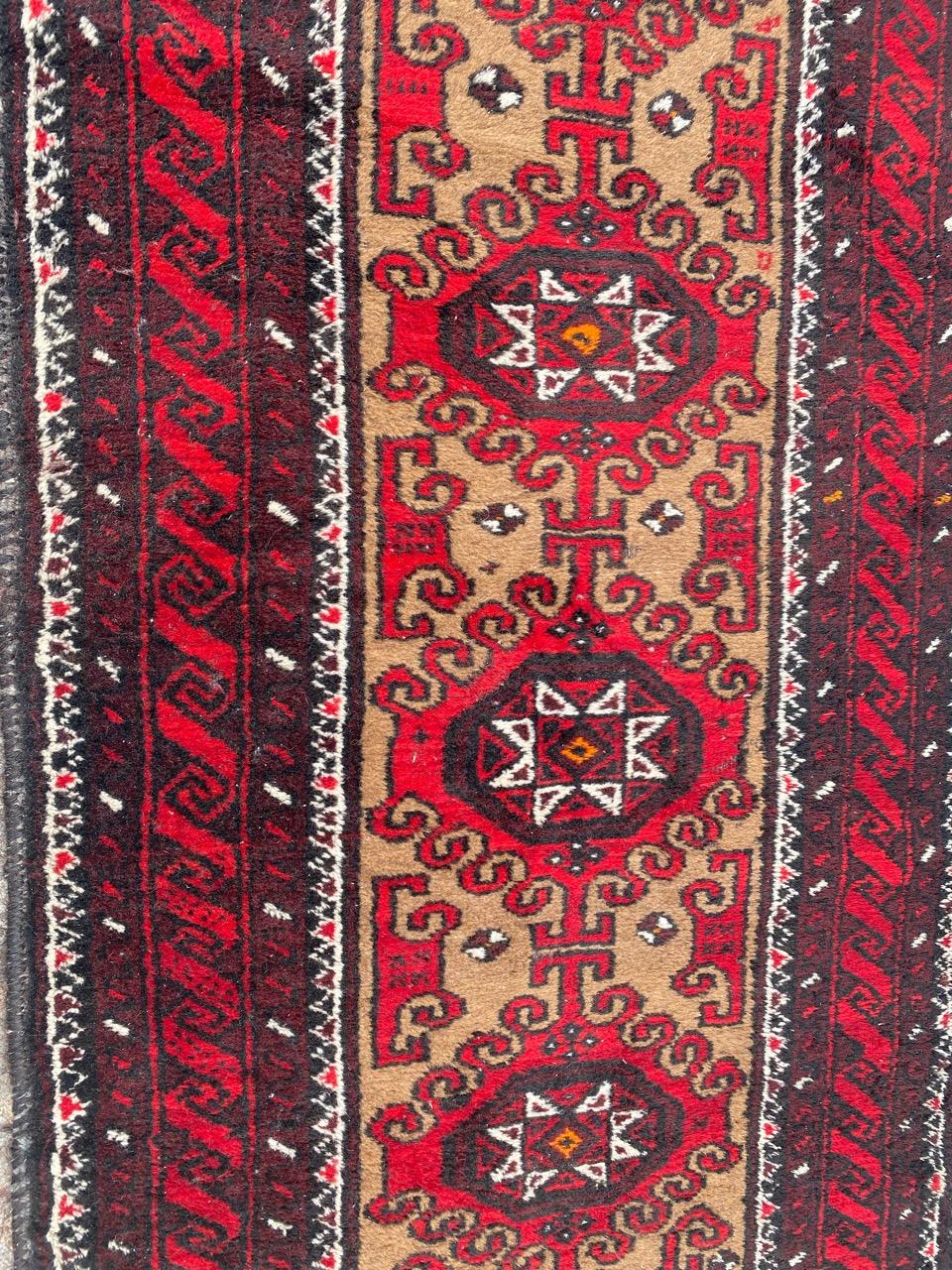 20th Century Bobyrug’s Pretty Vintage Baluch rug For Sale