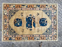 Bobyrug’s Pretty Vintage Chinese Art Deco Design Peking Rug