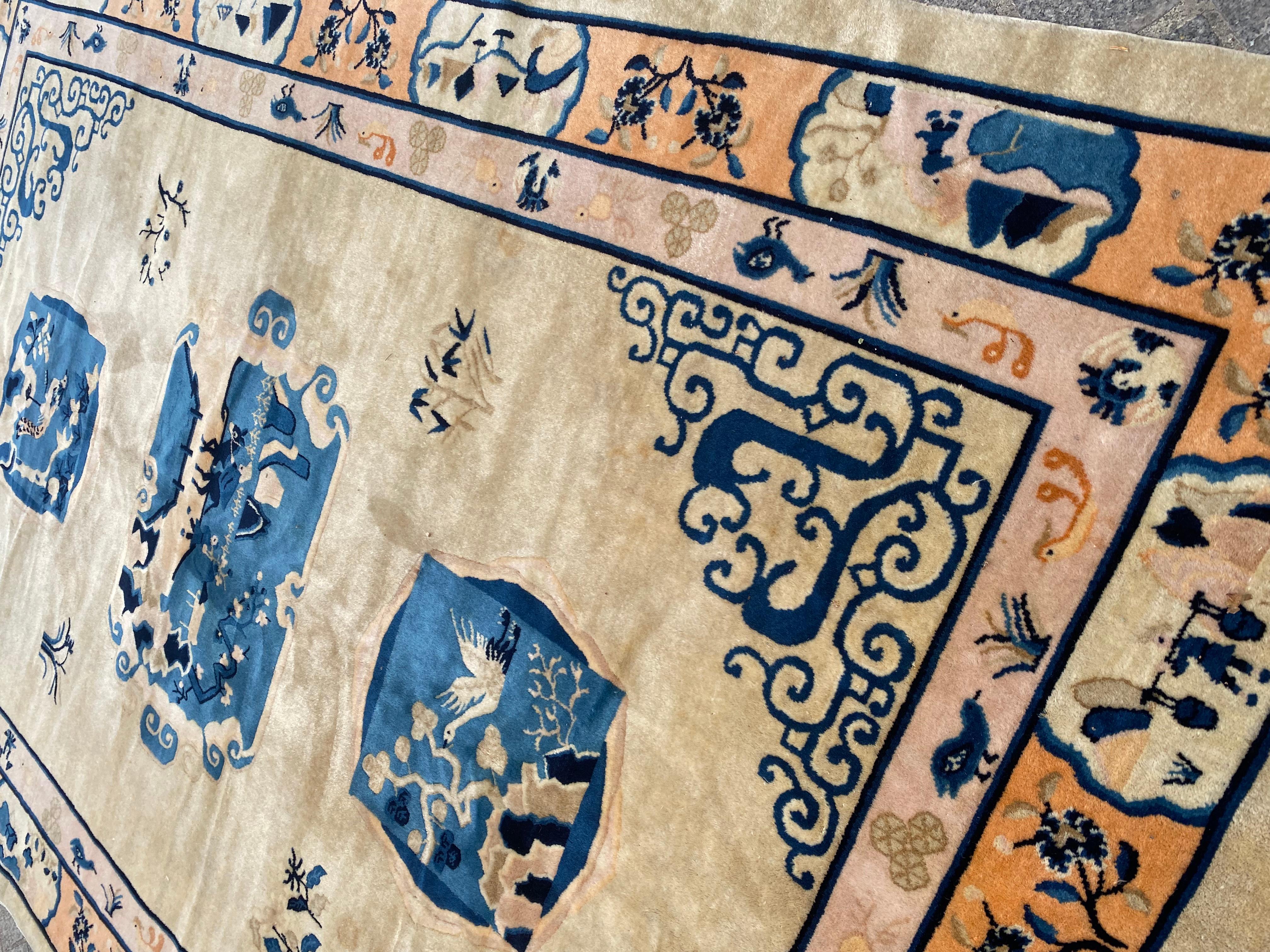 Bobyrug's Pretty Vintage Chinese Art Deco Design Peking Rug (Chinoiserie) im Angebot