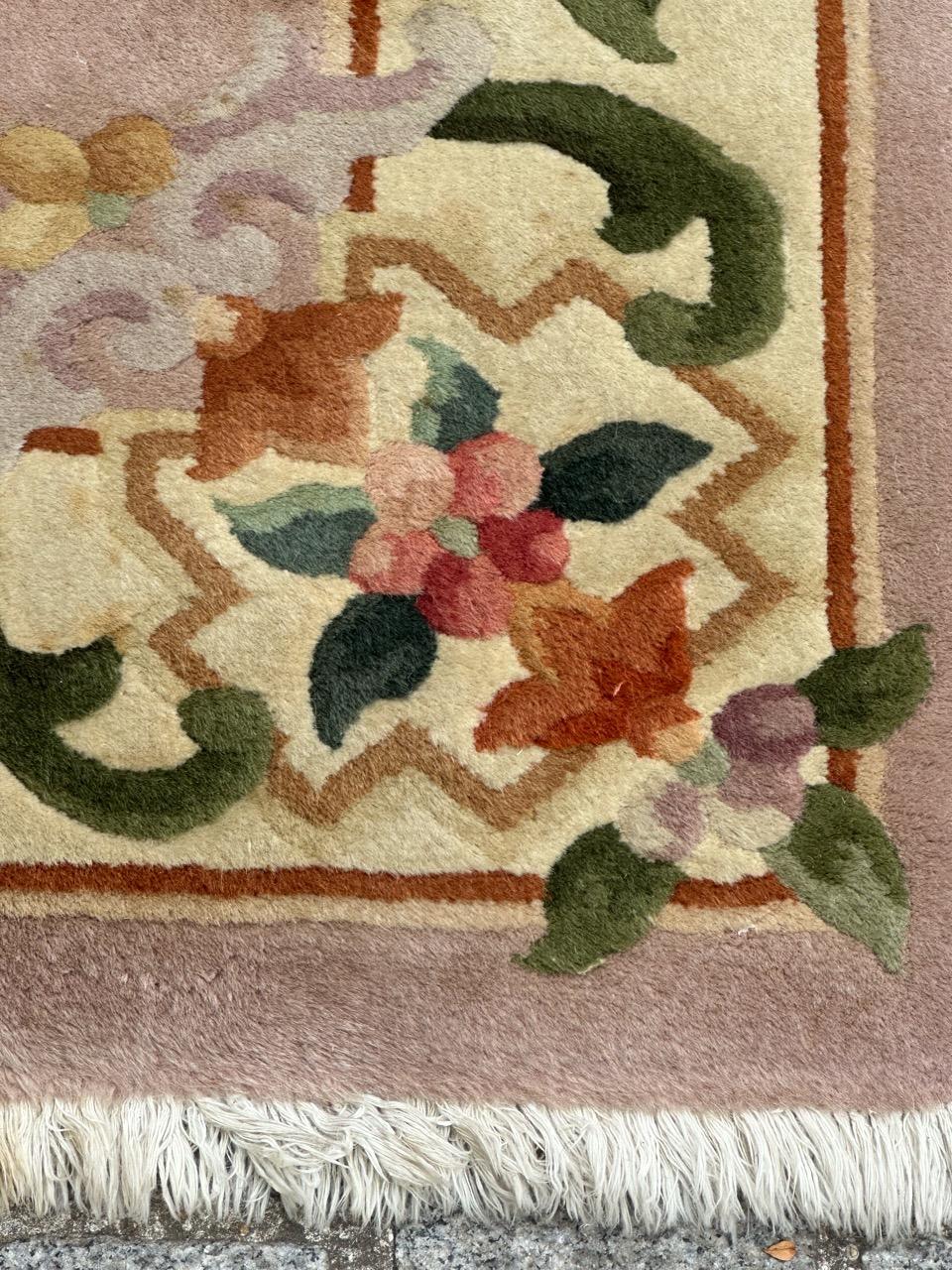 Wool pretty vintage Chinese art deco design rug For Sale