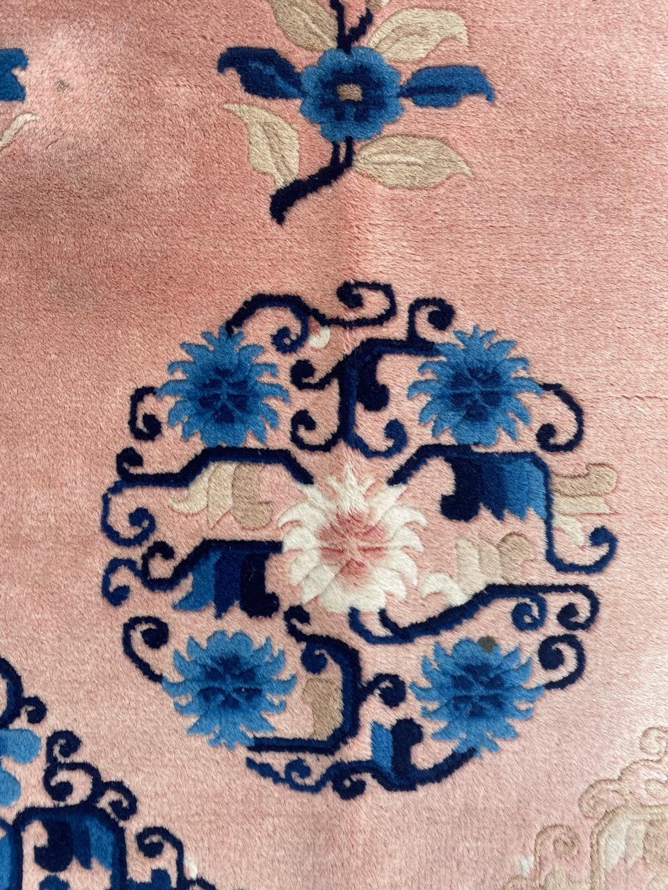 Chinoiserie Bobyrug’s Pretty Vintage Chinese Beijing Art Deco Design Rug For Sale