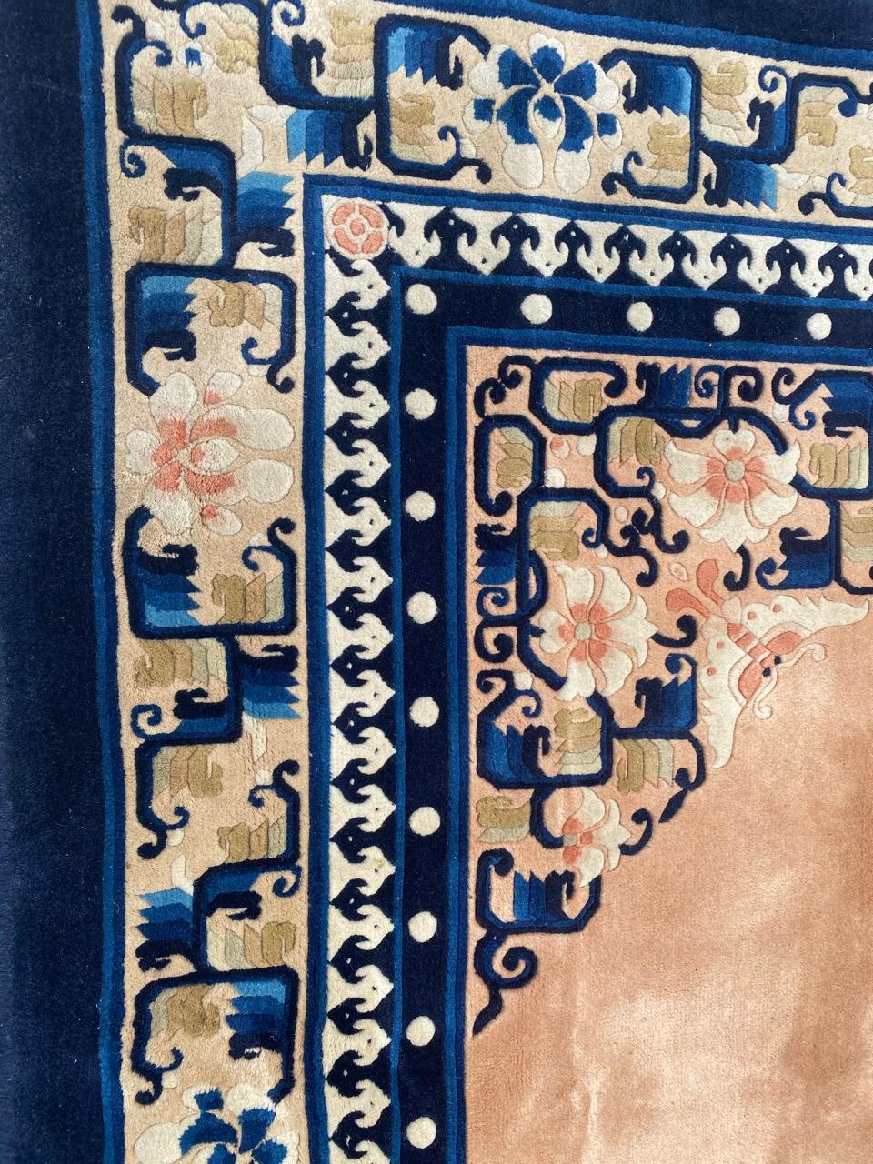 Bobyrug's Pretty Vintage Chinese Beijing Art Deco Rug (Handgeknüpft) im Angebot