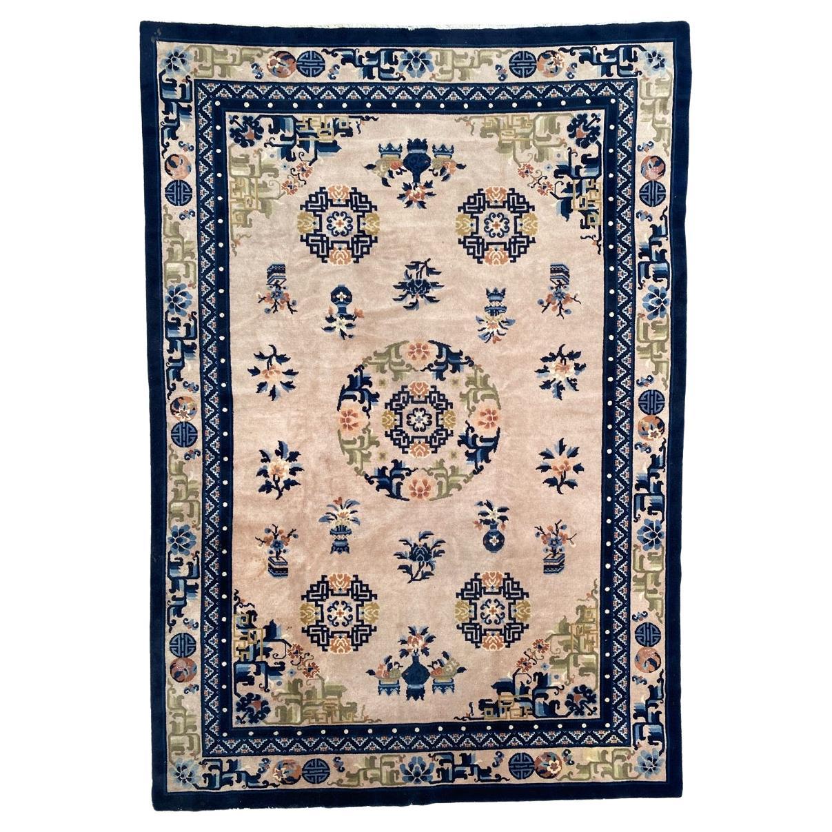 Bobyrug’s Pretty Vintage Chinese Peking Art Deco Rug