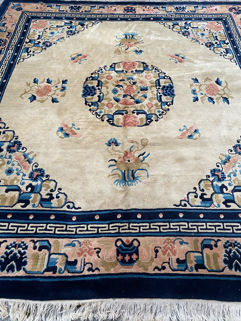Bobyrug’s Pretty Vintage Chinese Peking Art Deco Square Rug For Sale 6