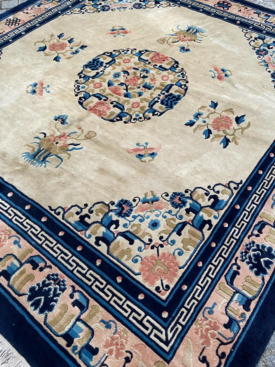 Bobyrug’s Pretty Vintage Chinese Peking Art Deco Square Rug For Sale 7