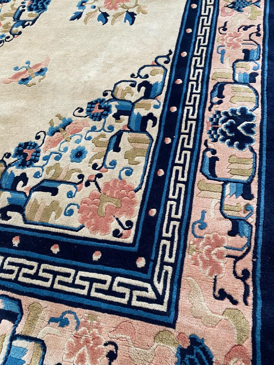 Bobyrug’s Pretty Vintage Chinese Peking Art Deco Square Rug For Sale 8