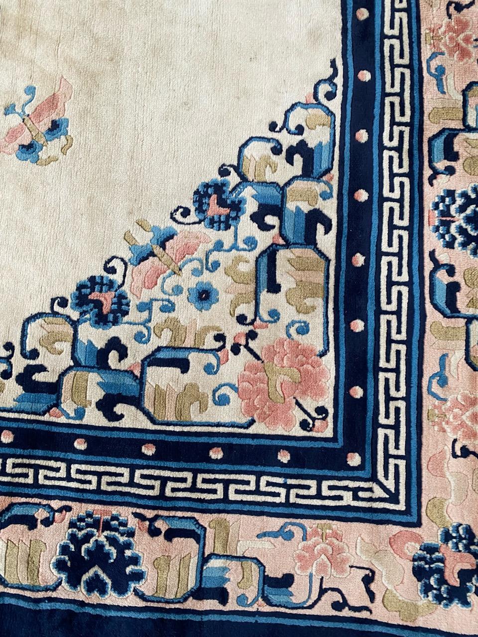 Hand-Knotted Bobyrug’s Pretty Vintage Chinese Peking Art Deco Square Rug For Sale