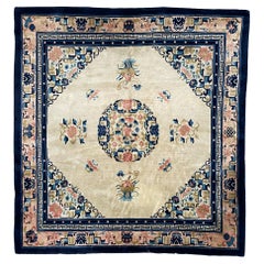 Bobyrug’s Pretty Vintage Chinese Peking Art Deco Square Rug