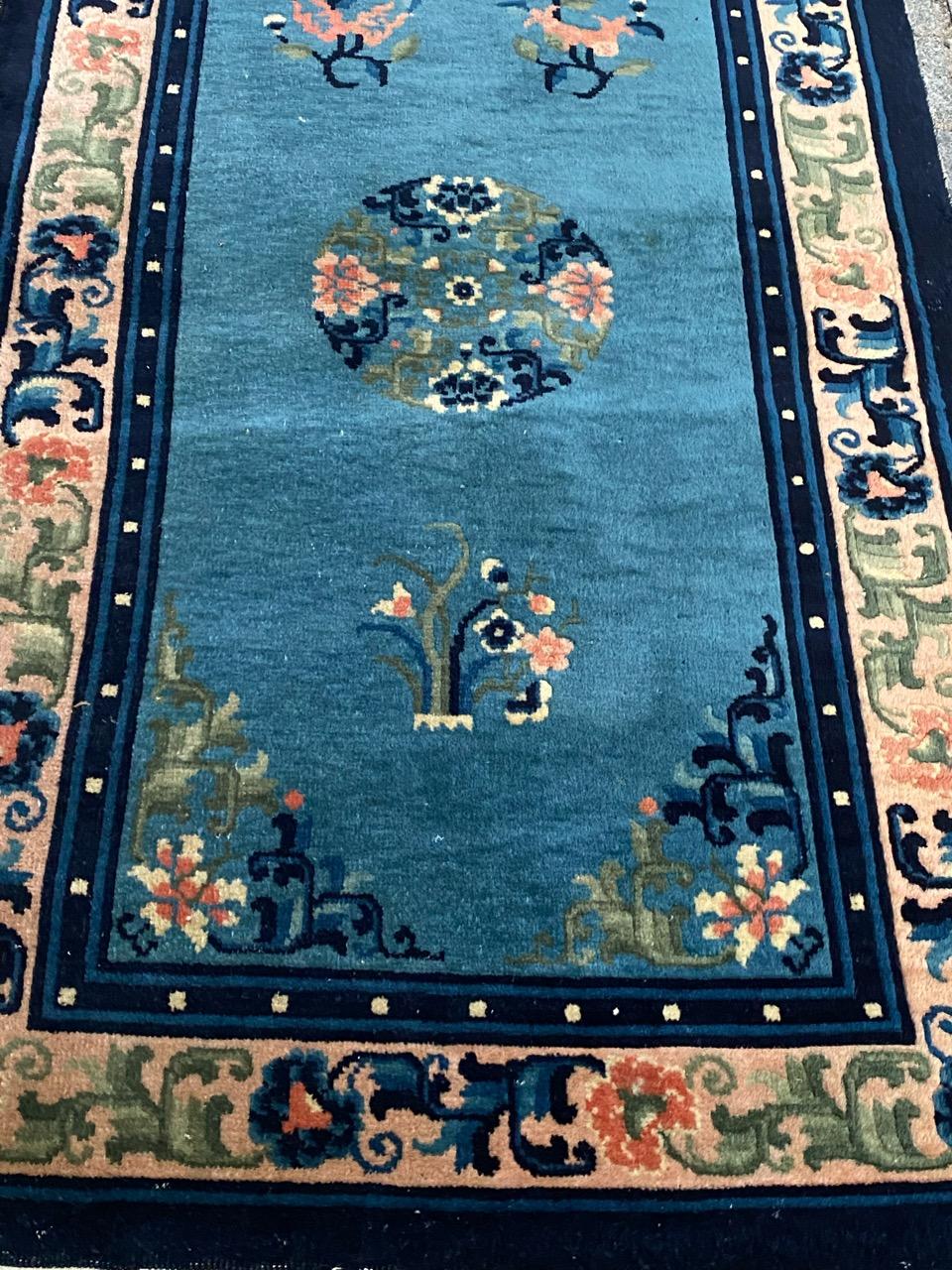 Beautiful mid century Chinese beijing runner with nice floral Chinese design and beautiful colors, entirely hand knotted with wool velvet on cotton foundation