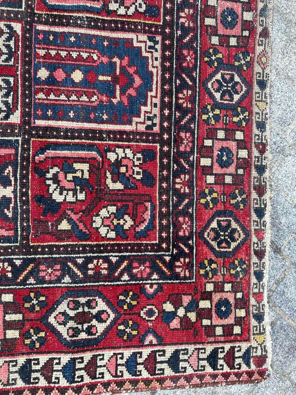 Cotton Bobyrug’s Pretty vintage distressed Bakhtiar rug  For Sale