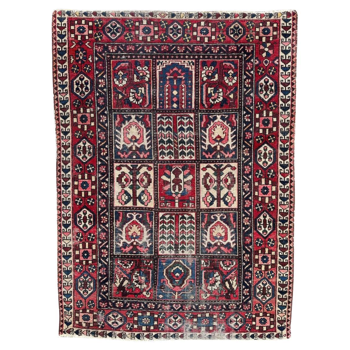 Bobyrug’s Pretty vintage distressed Bakhtiar rug  For Sale
