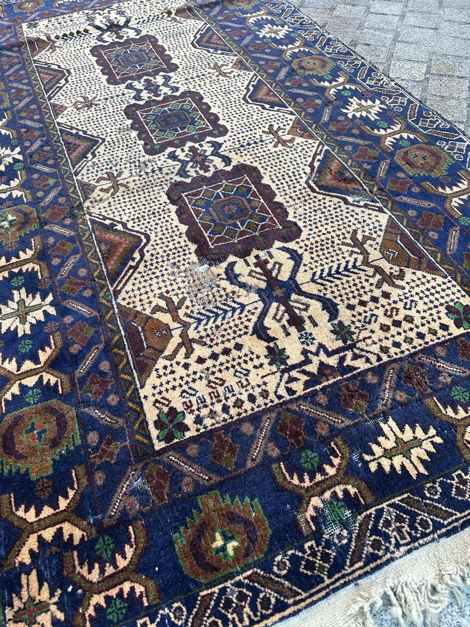Bobyrug’s Pretty vintage distressed Baluch Afghan rug  For Sale 12