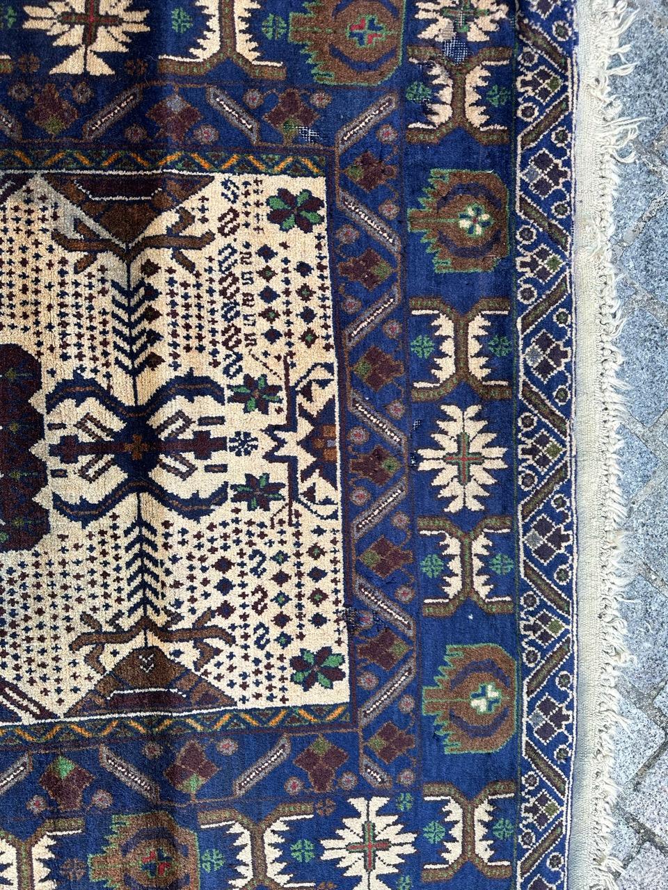 Rustic Bobyrug’s Pretty vintage distressed Baluch Afghan rug  For Sale