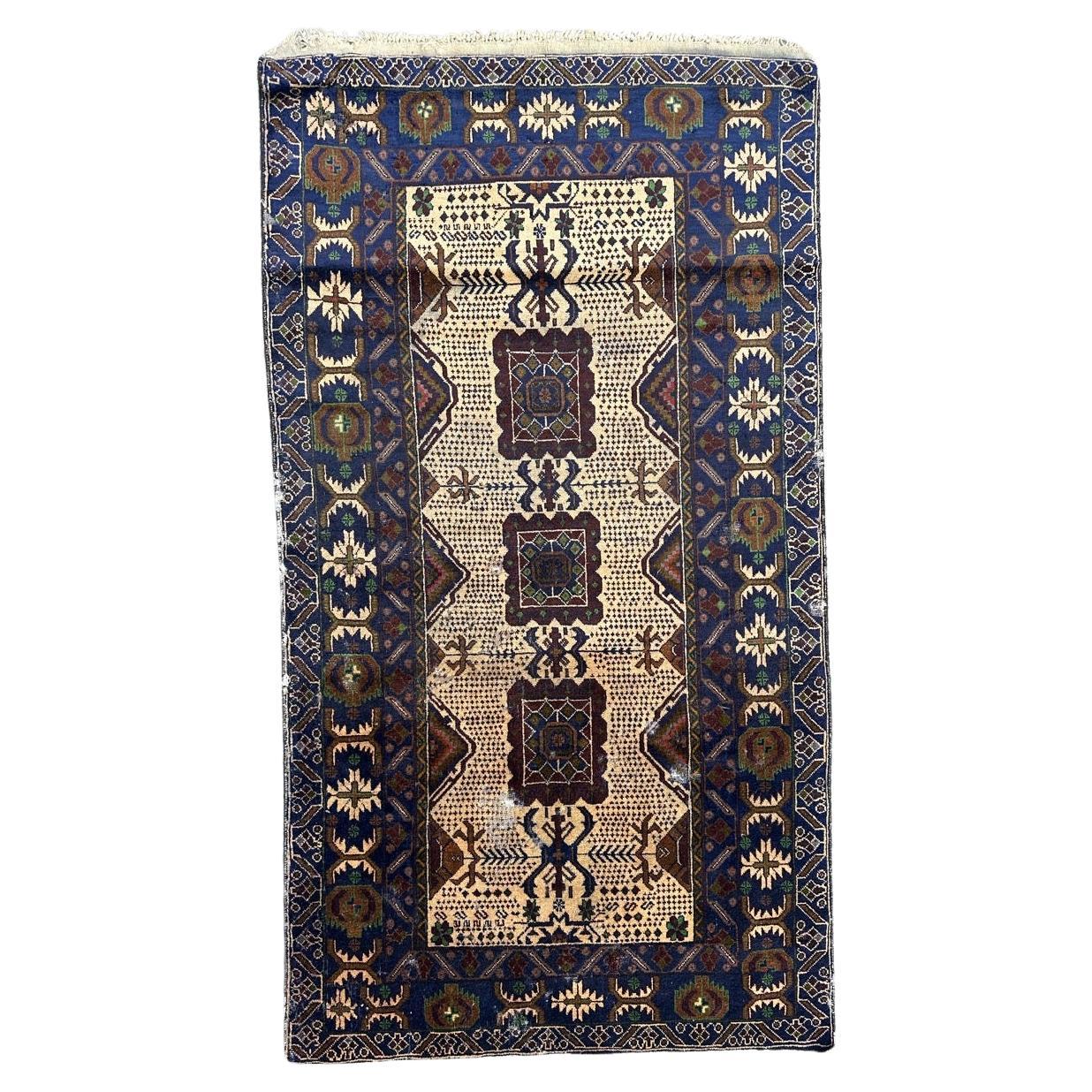 Bobyrug’s Pretty vintage distressed Baluch Afghan rug  For Sale