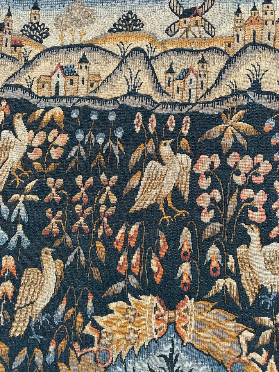 Bobyrug’s Vintage France Aubusson Style Jaquar Tapestry, Flemish « Mille Fleur » For Sale 4