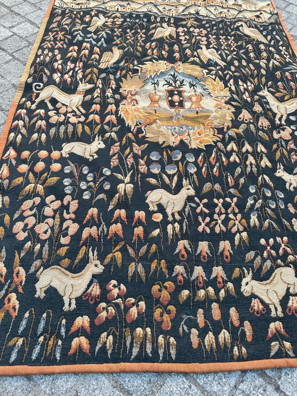 Bobyrug’s Vintage France Aubusson Style Jaquar Tapestry, Flemish « Mille Fleur » For Sale 7