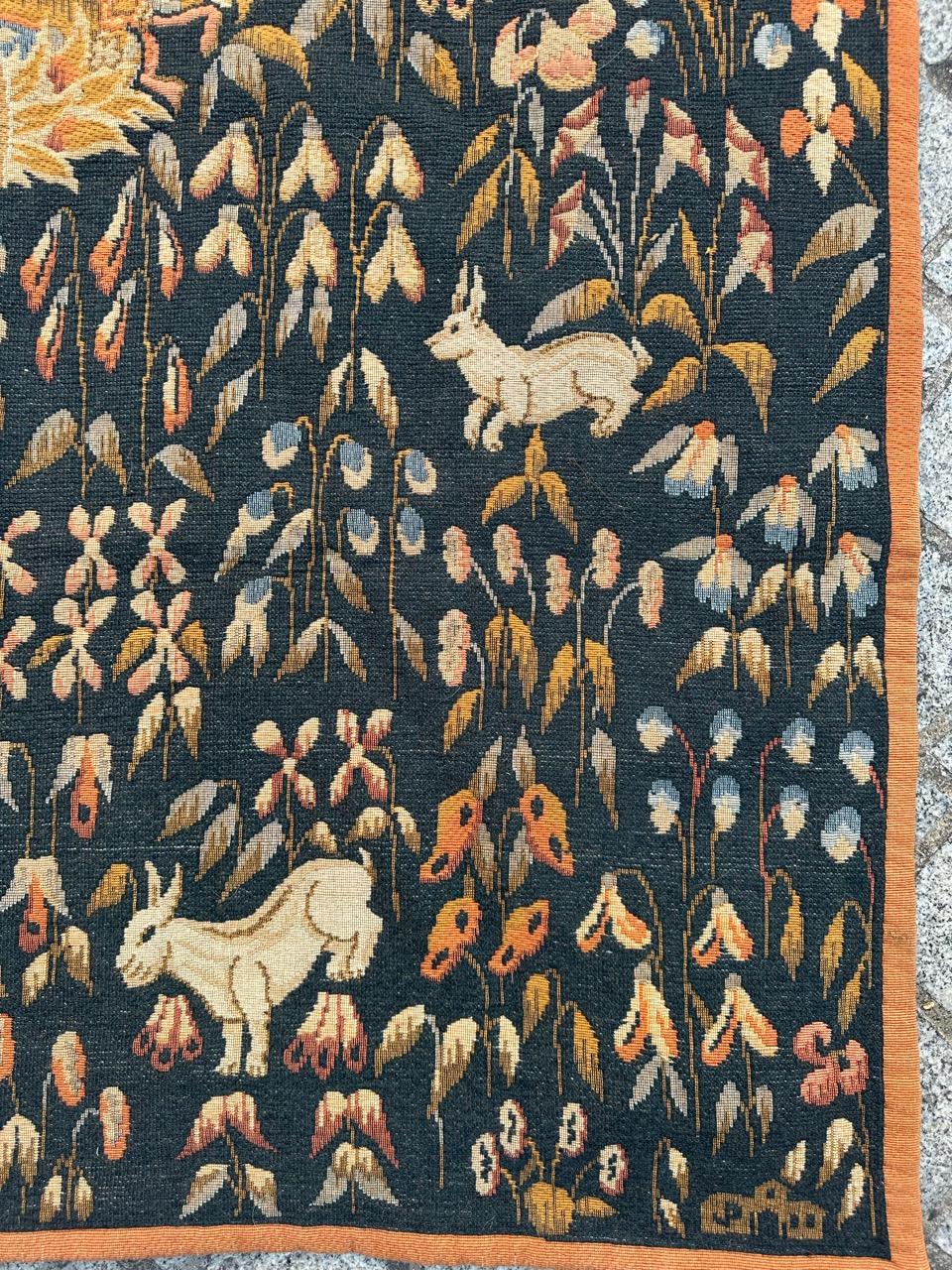 French Bobyrug’s Vintage France Aubusson Style Jaquar Tapestry, Flemish « Mille Fleur » For Sale