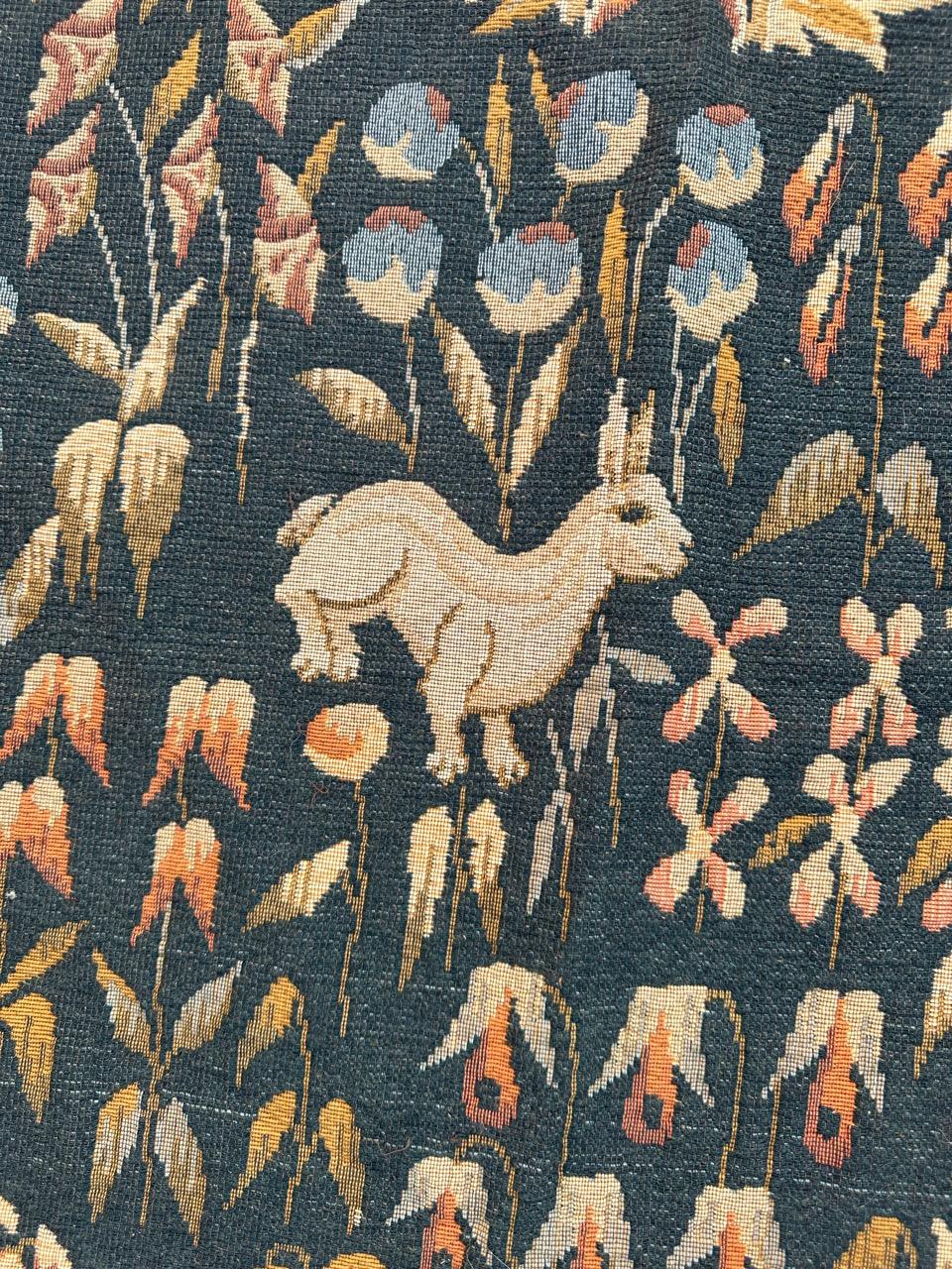 Machine-Made Bobyrug’s Vintage France Aubusson Style Jaquar Tapestry, Flemish « Mille Fleur » For Sale
