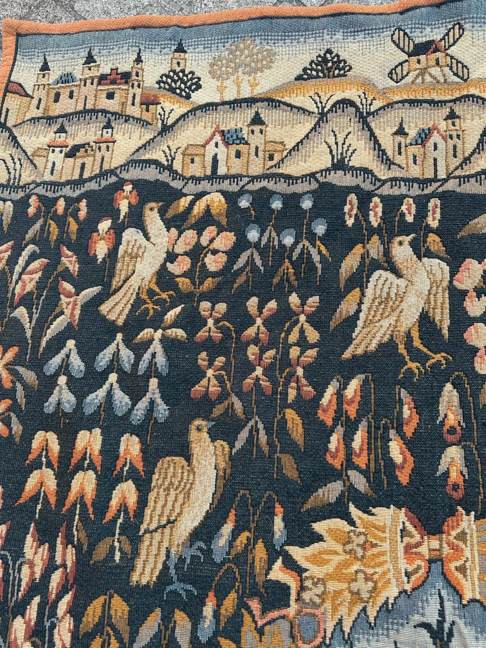 Wool Bobyrug’s Vintage France Aubusson Style Jaquar Tapestry, Flemish « Mille Fleur » For Sale