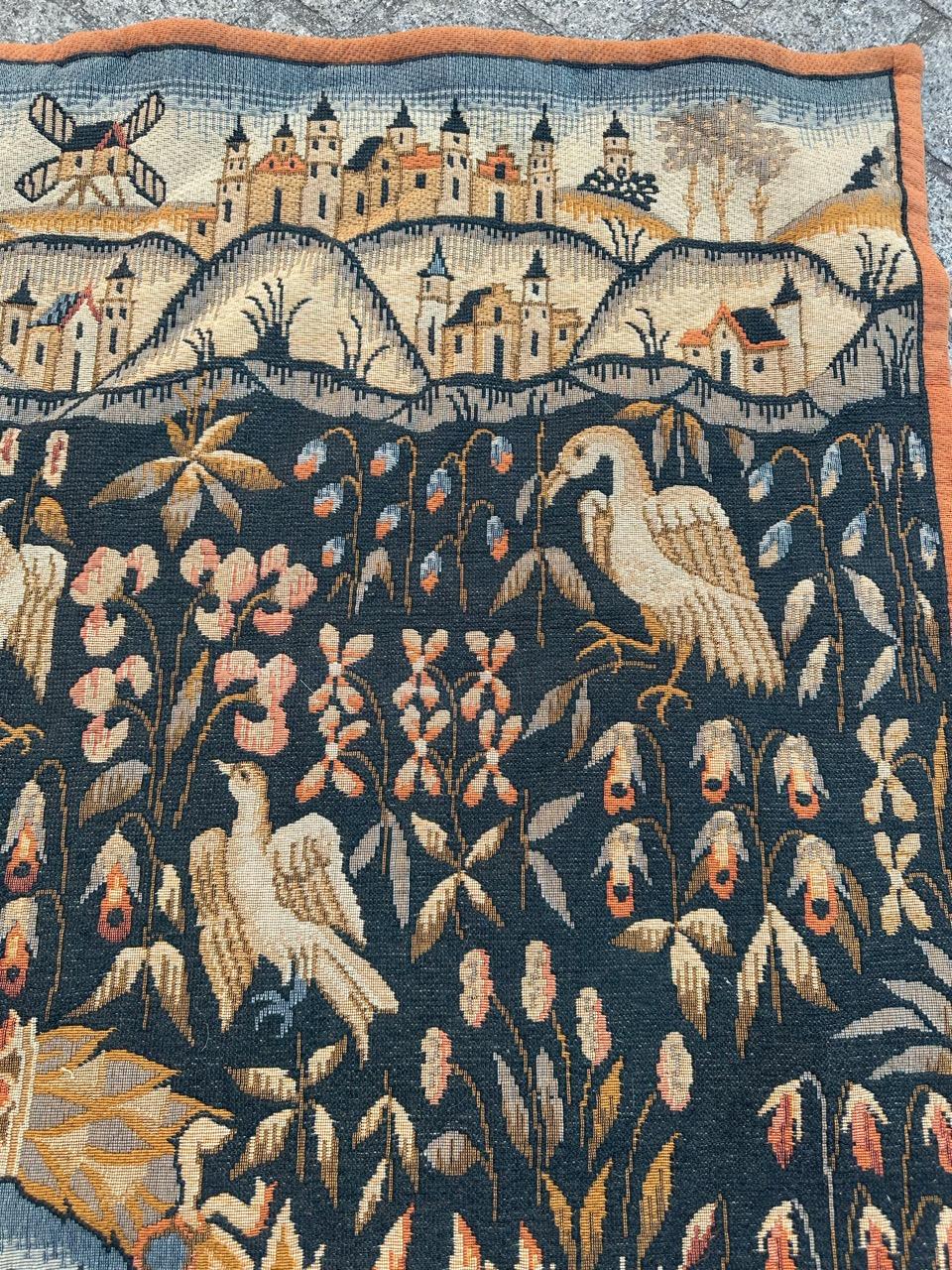 Bobyrug’s Vintage France Aubusson Style Jaquar Tapestry, Flemish « Mille Fleur » For Sale 1