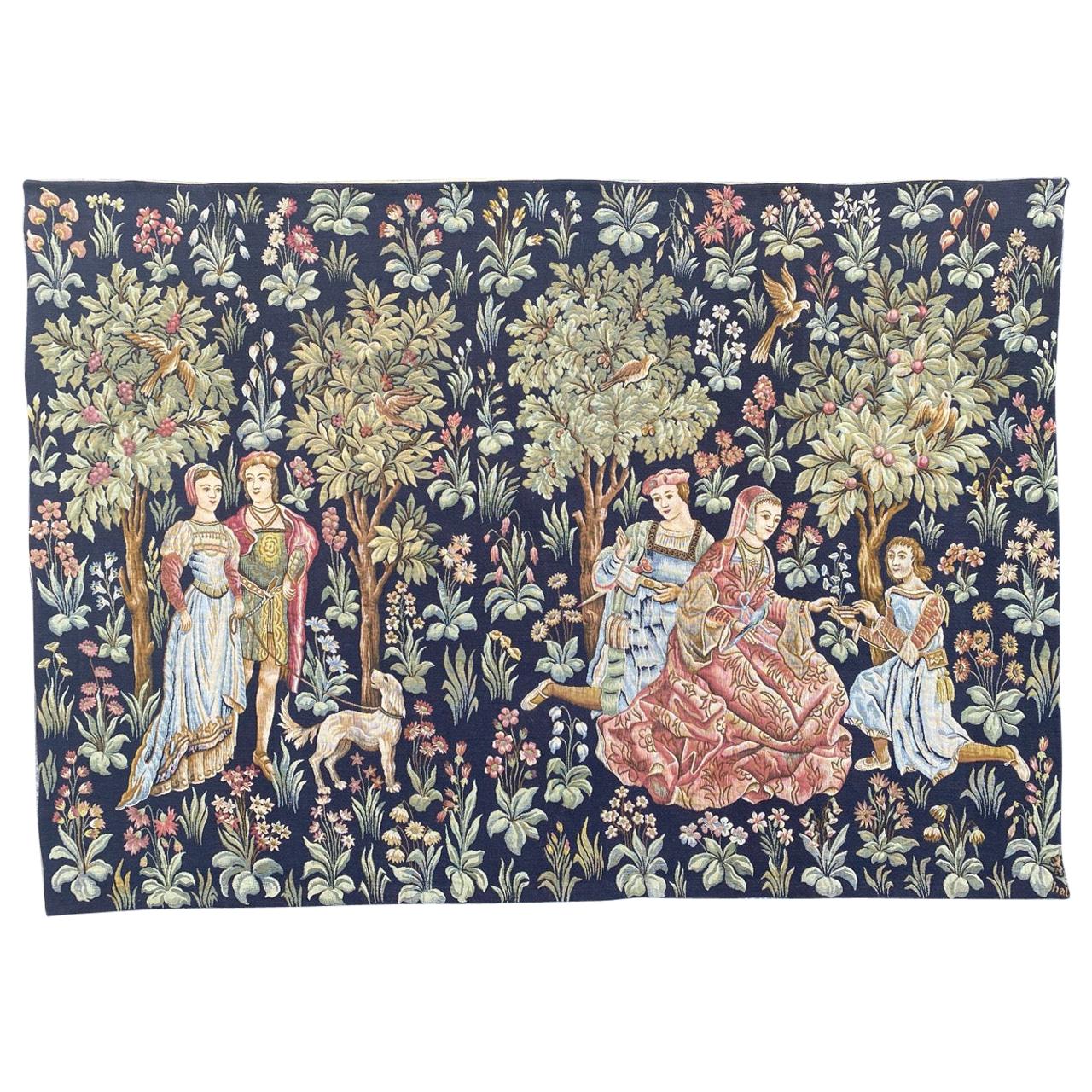Pretty Vintage French Aubusson Style Halluin Jaquar Tapestry