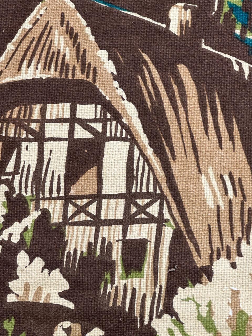 Pretty Vintage Französischer handgedruckter Wandteppich im Aubusson-Stil von Roga im Angebot 5