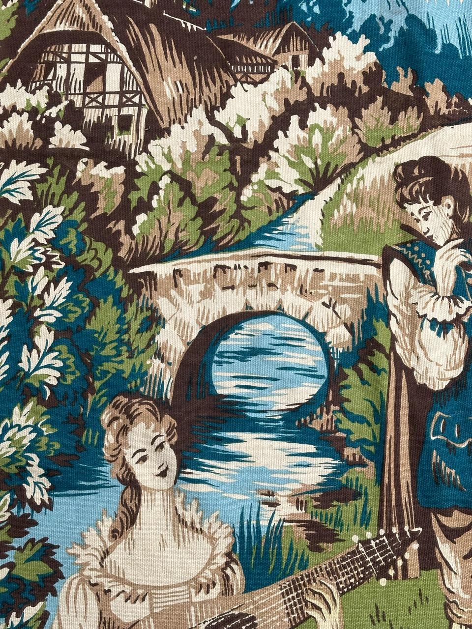 Pretty Vintage Französischer handgedruckter Wandteppich im Aubusson-Stil von Roga im Zustand „Gut“ im Angebot in Saint Ouen, FR