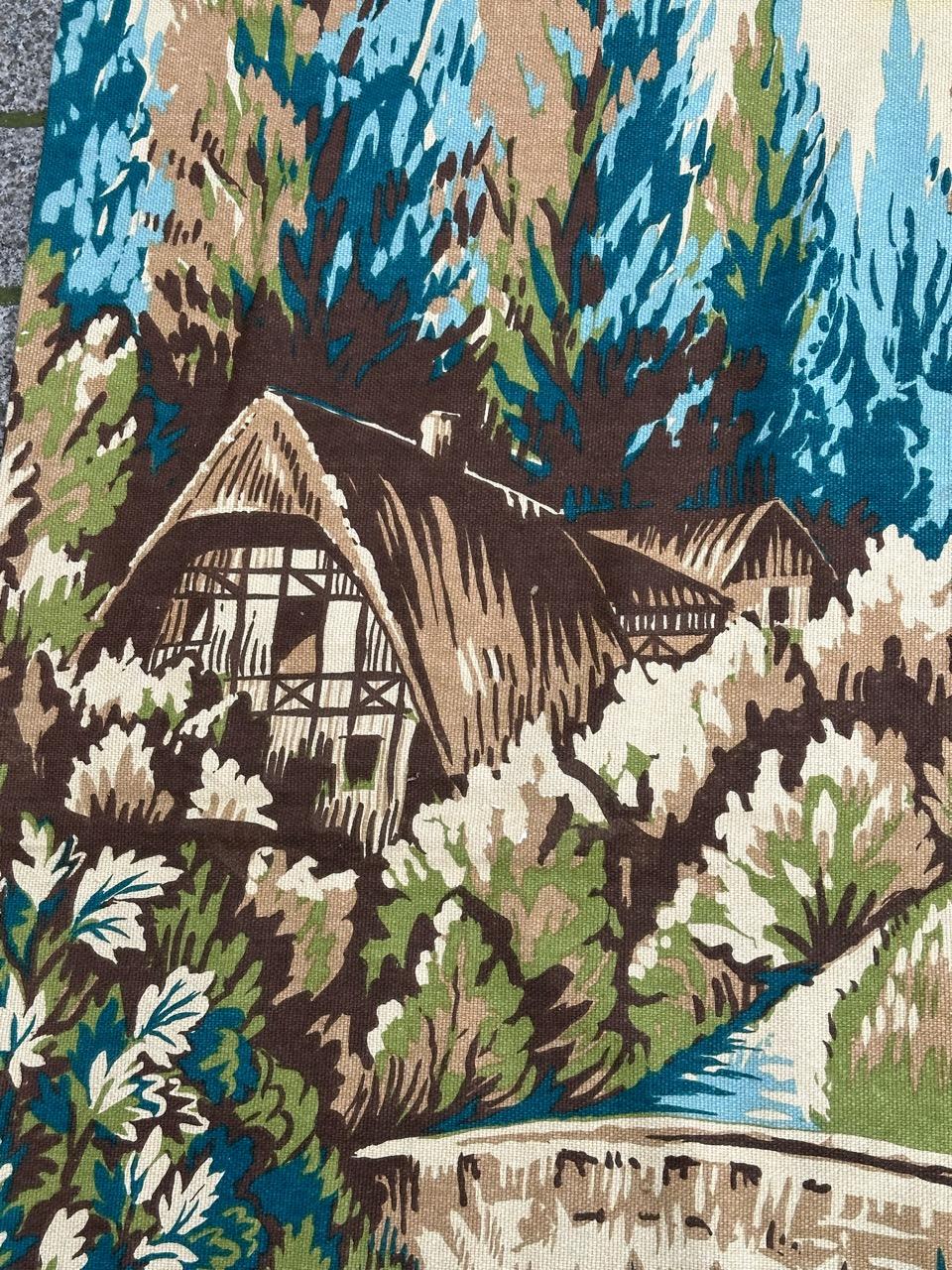 Pretty Vintage Französischer handgedruckter Wandteppich im Aubusson-Stil von Roga (20. Jahrhundert) im Angebot