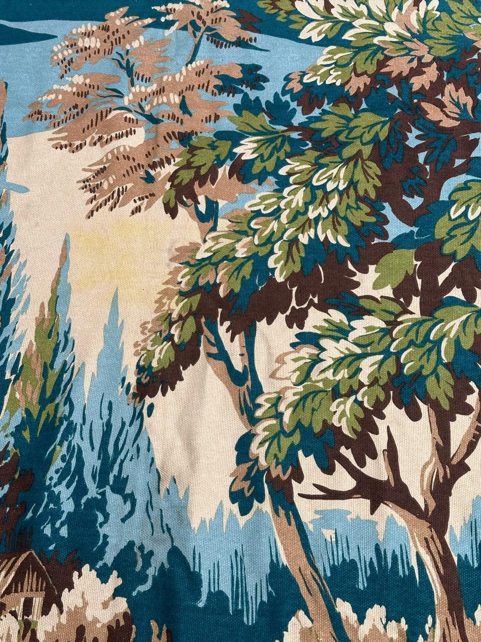 Pretty Vintage Französischer handgedruckter Wandteppich im Aubusson-Stil von Roga (Baumwolle) im Angebot