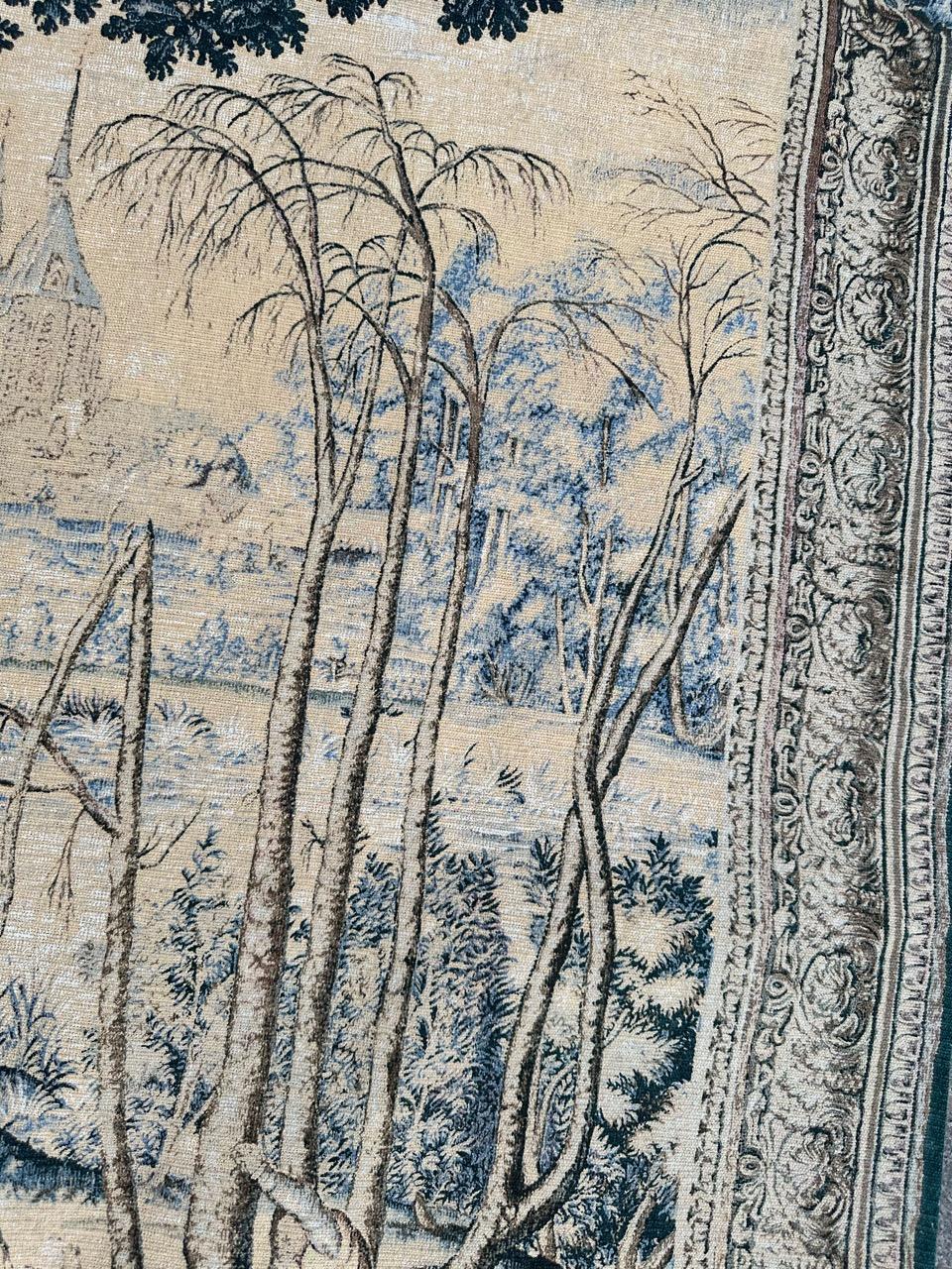 Bonito tapiz francés vintage estilo Aubusson estampado a mano diseño medieval en venta 3