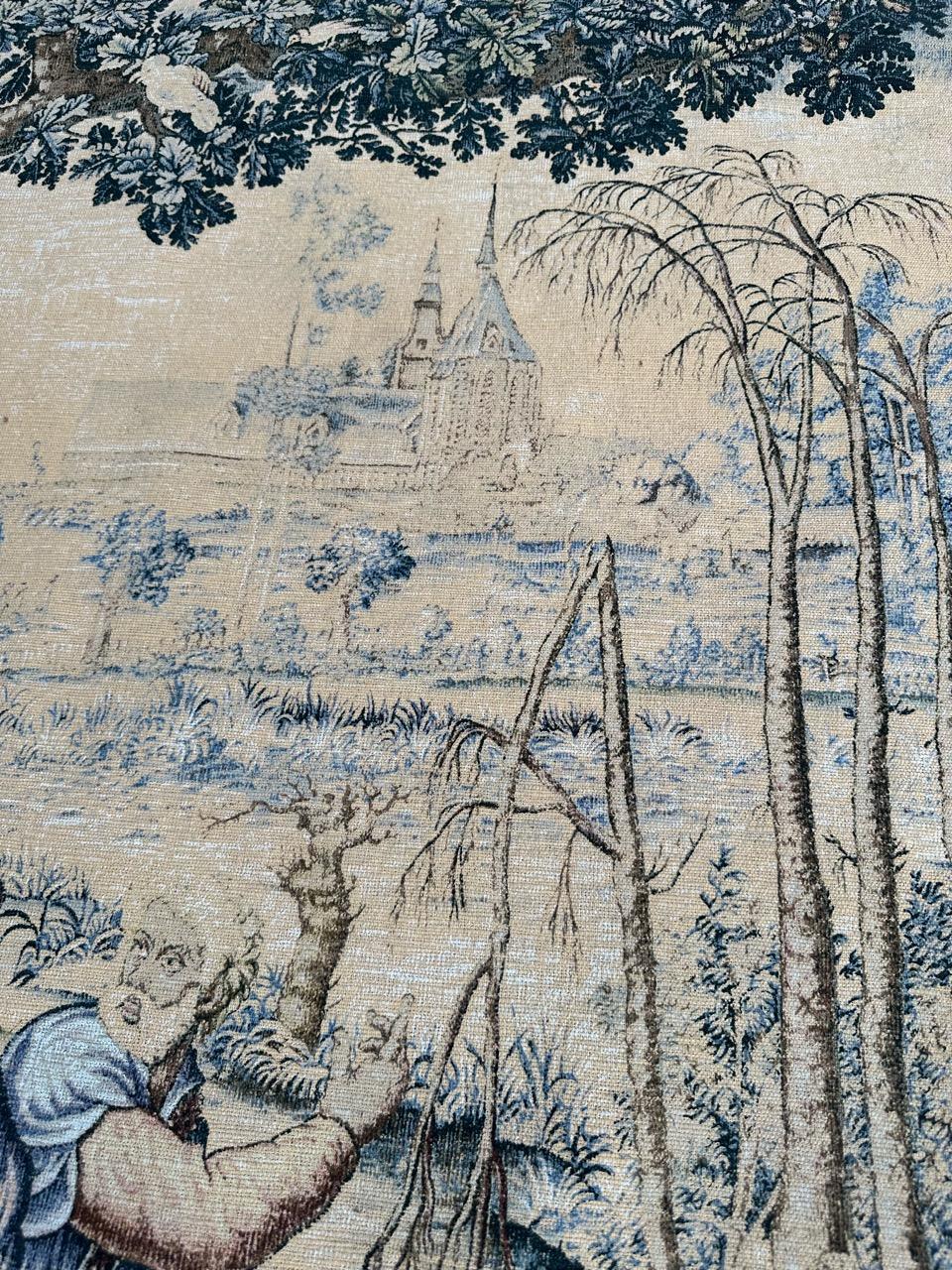 Bonito tapiz francés vintage estilo Aubusson estampado a mano diseño medieval en venta 5